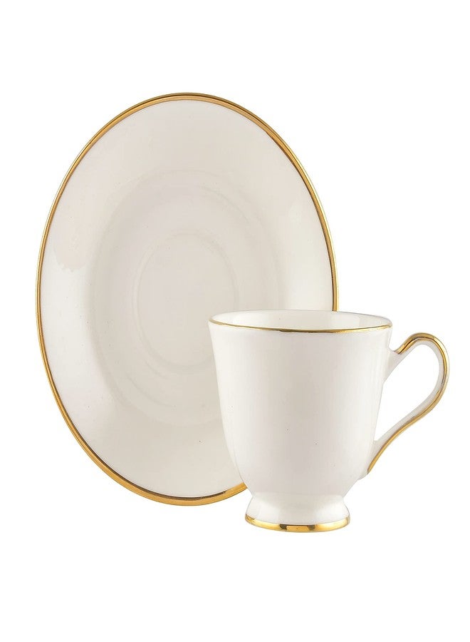 TAGROCK Gold Rim Plain White Fine Bone China Tea Cup Saucers Set - 140ml, Set of 6 (6 Cups & 6 Saucer)
