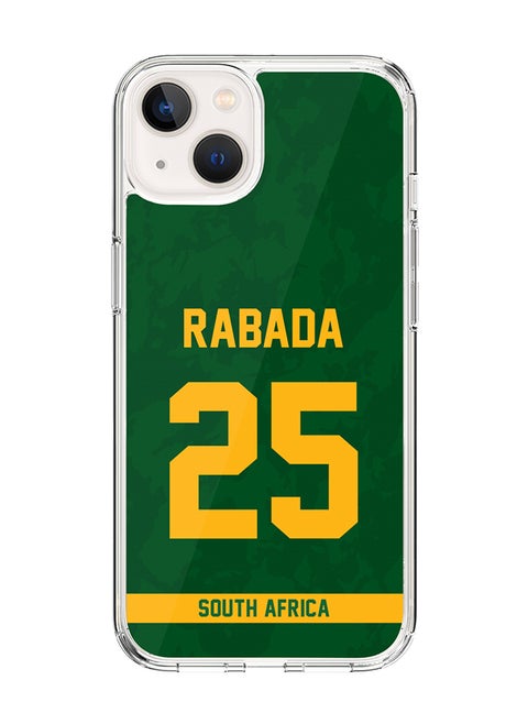 Classic Clear Case Compatible With iPhone 15 Plus , Hybrid Soft Case Transparent Cover - Player Name - Kagiso Rabada, Jersey Number- 25
