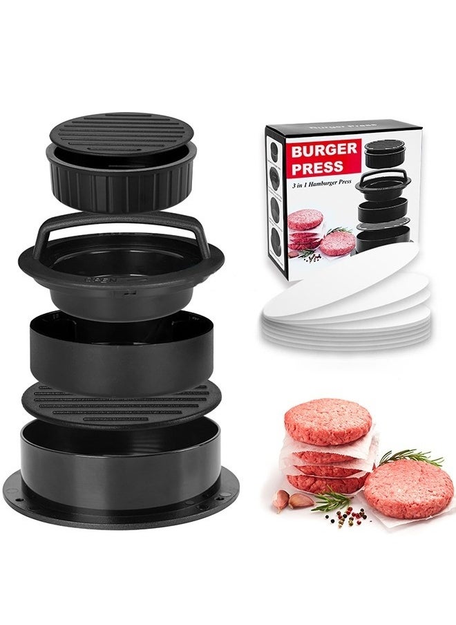 MIXDE Burger Press Patty Maker,3-In-1 Burger Press Mold With 100 Wax Papers Set,Non-Stick Hamburger Meat Mold Ring For Beef Grill, Veggie Burger,BBQ Barbecue  - Image 1