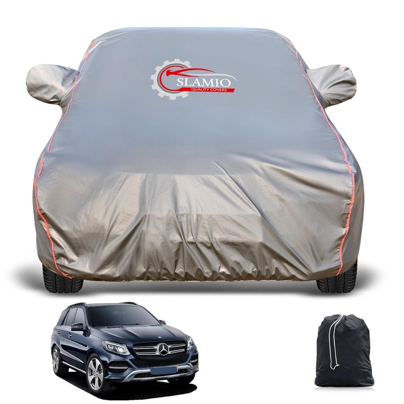 Slamio Heavy-Duty Car Body Cover for Mercedes GLS/GLE-250 | Waterproof, Dustproof, UV Protection, Custom Fit, Heavy Belt & Buckle with Mirror & Antenna Pocket | Dark Grey - Image 1
