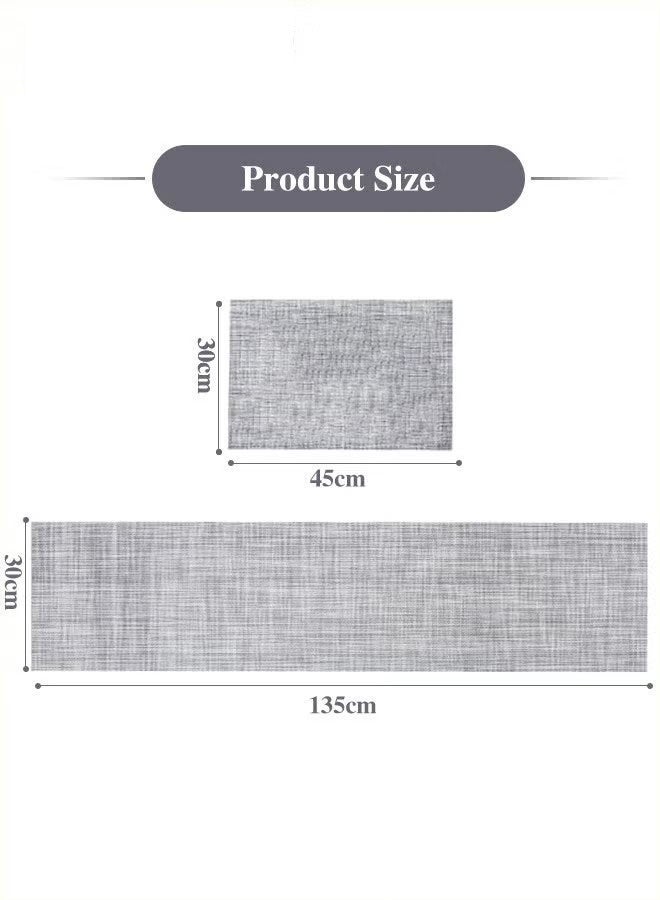 Ailily 7PCS Placemats with Table Runner Set, Non Slip and Washable, Woven Vinyl Table Mats and Runner, Dining Decor for Dining Table Heat Resistant Grey - Image 3