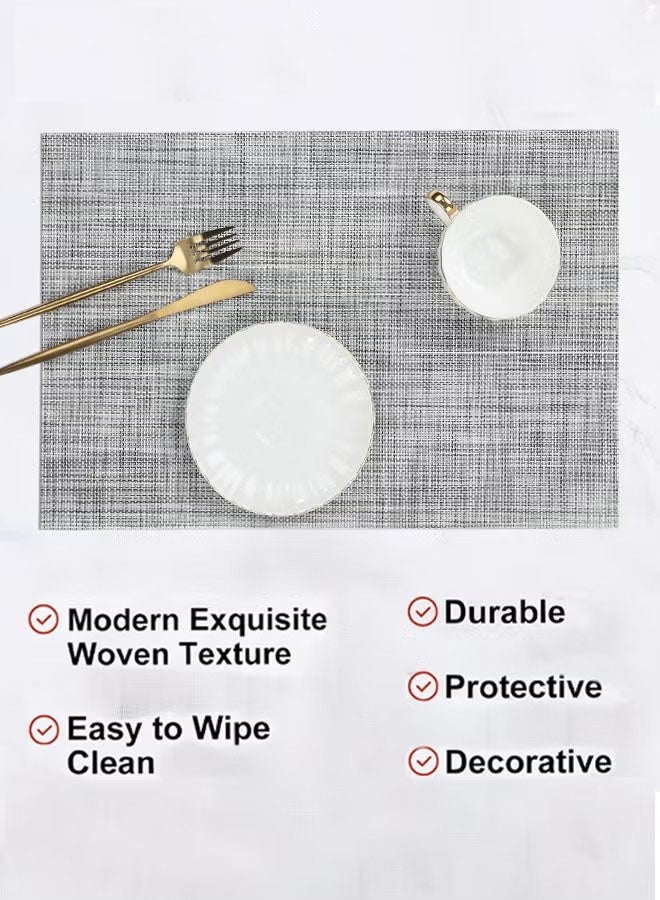 Ailily 7PCS Placemats with Table Runner Set, Non Slip and Washable, Woven Vinyl Table Mats and Runner, Dining Decor for Dining Table Heat Resistant Grey - Image 5