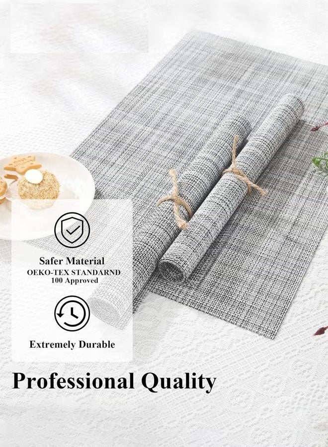 Ailily 7PCS Placemats with Table Runner Set, Non Slip and Washable, Woven Vinyl Table Mats and Runner, Dining Decor for Dining Table Heat Resistant Grey - Image 4