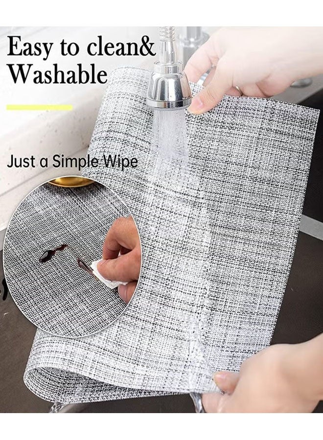 Ailily 7PCS Placemats with Table Runner Set, Non Slip and Washable, Woven Vinyl Table Mats and Runner, Dining Decor for Dining Table Heat Resistant Grey - Image 2