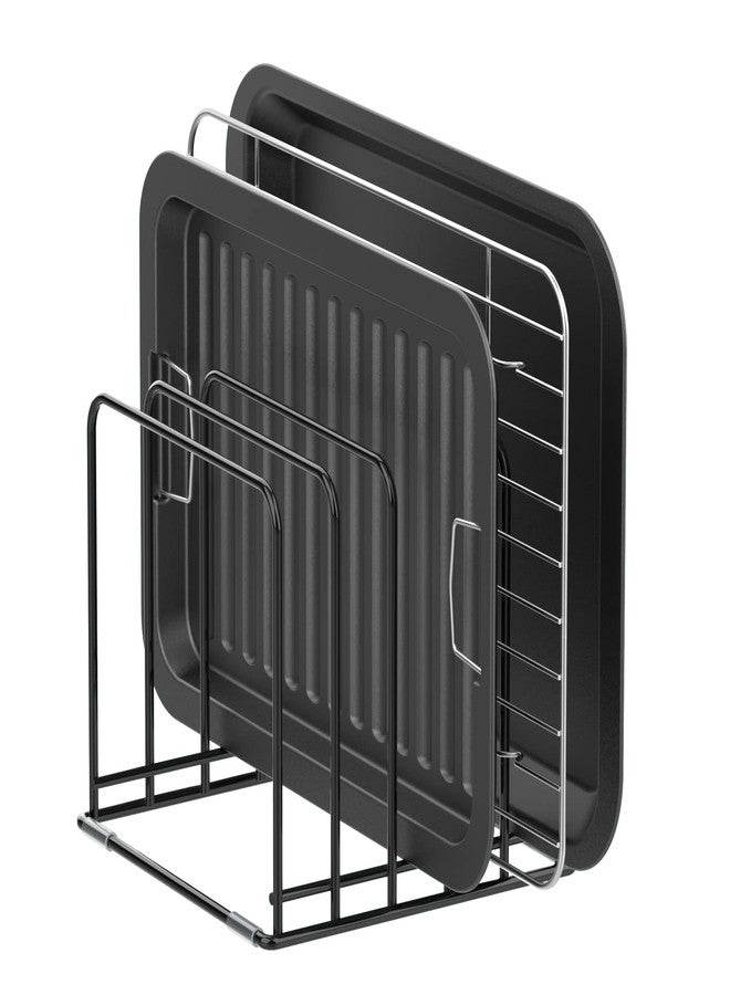 KORRTFID Kitchen Cabinet Organizer, Steel Cookware Holder, Tiered Shelf Tabletop Divided Holder with 5 Slots for Skillets Baking Tray and Chopping Board Rack - Baking Pan Holder Storage (1 PC) - Image 1