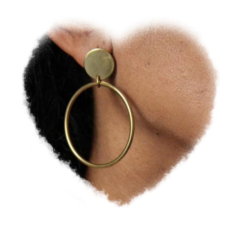 Doubnine Retro Hoop Earrings Bronze Boho Circle Matte Gold Disc Earrings Stud Chic Jewelry for Women - Image 5