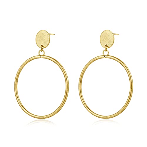 Doubnine Retro Hoop Earrings Bronze Boho Circle Matte Gold Disc Earrings Stud Chic Jewelry for Women - Image 2