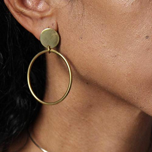 Doubnine Retro Hoop Earrings Bronze Boho Circle Matte Gold Disc Earrings Stud Chic Jewelry for Women - Image 3