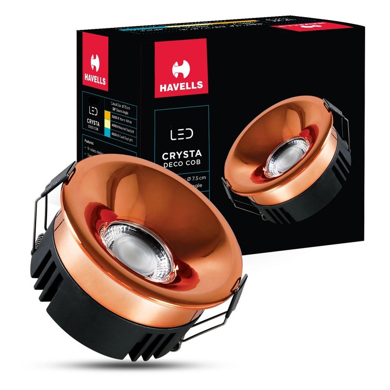 Havells Crysta Deco Cob 12W 4K Rose Gold,Led-Spotlights,Energy Efficient,Long Life of 25000 Burning Hours,Beam Angle of 36°,Metal Body Cob with Independent Driver,Natural Daylight (4000K) - Image 4