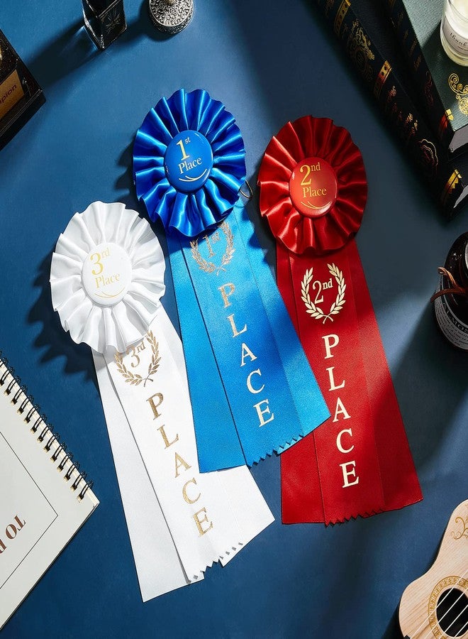 MTLEE Rosette Ribbon Set Award Ribbons 1st Place Prize Winner Grand 1st 2nd 3rd Place Ribbons for Swimming Gymnastics Track Prizes, 1st Blue, 2nd Red, 3rd White(3 Pieces) - Image 5