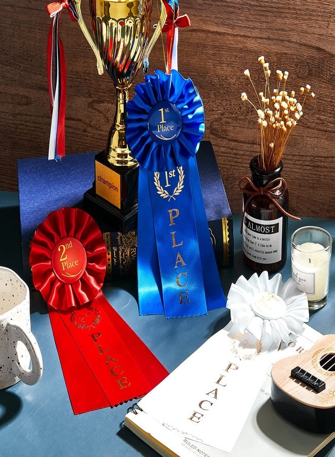 MTLEE Rosette Ribbon Set Award Ribbons 1st Place Prize Winner Grand 1st 2nd 3rd Place Ribbons for Swimming Gymnastics Track Prizes, 1st Blue, 2nd Red, 3rd White(3 Pieces) - Image 4