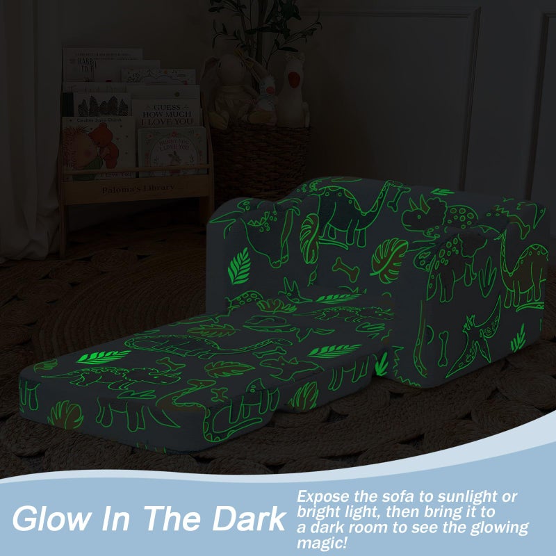 MeMoreCool Toddler Chair â€“ Convertible Glowing Dinosaur Flip-Out Kids Sofa | 1â€“3 Years | Soft Foam Couch for Playroom, Reading & Relaxing | Fold-Out Lounge Seat with Washable Cover - Image 4
