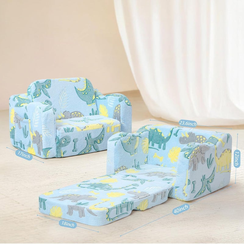 MeMoreCool Toddler Chair â€“ Convertible Glowing Dinosaur Flip-Out Kids Sofa | 1â€“3 Years | Soft Foam Couch for Playroom, Reading & Relaxing | Fold-Out Lounge Seat with Washable Cover - Image 5