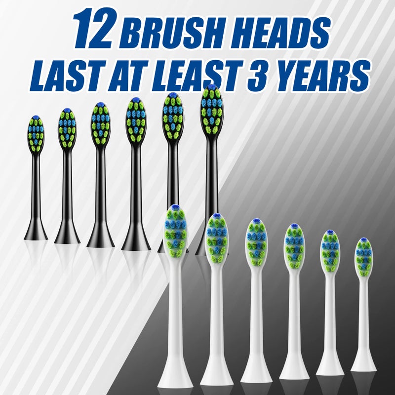 7AM2M Rechargeable Sonic Electric Toothbrush 2 Pack, Soft Toothbrushes for Adults and Kids with 12 Brush Heads, IPX7 One Charge Use for 90 Days, 5 Modes with 2 Minutes Build in Smart Timer - Image 4