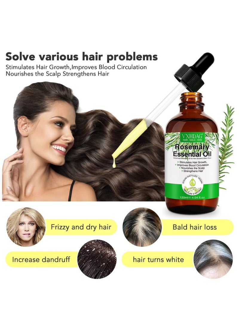 VXHDAG 120ml Rosemary Essential Oil for Hair Growth Pure Organic Rosemary Oil for Dry Damaged Hair and Growth Hair Scalp Oil Pure and Natural Premium Quality Oil Hair Loss Treatment Oil for Men and Women - Image 2