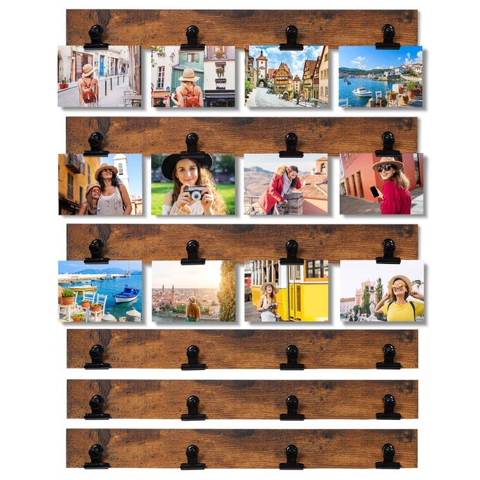 PICTURE FRAME WITH 24 CLIPSLARGE SIZE COLLAGE PHOTO FRAMES HANGING WALL DECOR FRAME ORGANIZE AND DISPLAY PHOTOS ARTWORK NO ASSEMBLY REQUIRED BROWN