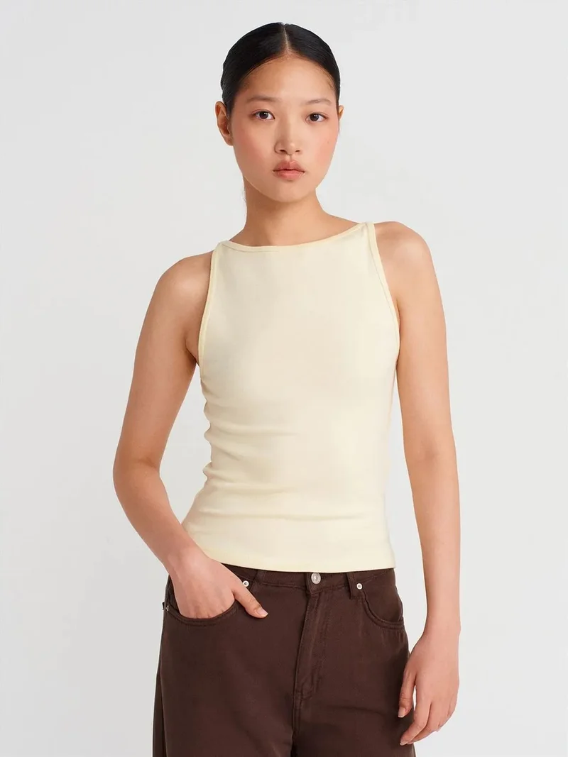 ديلفين Dilvin Ribbed Halterneck Slim-Fit Blouse
