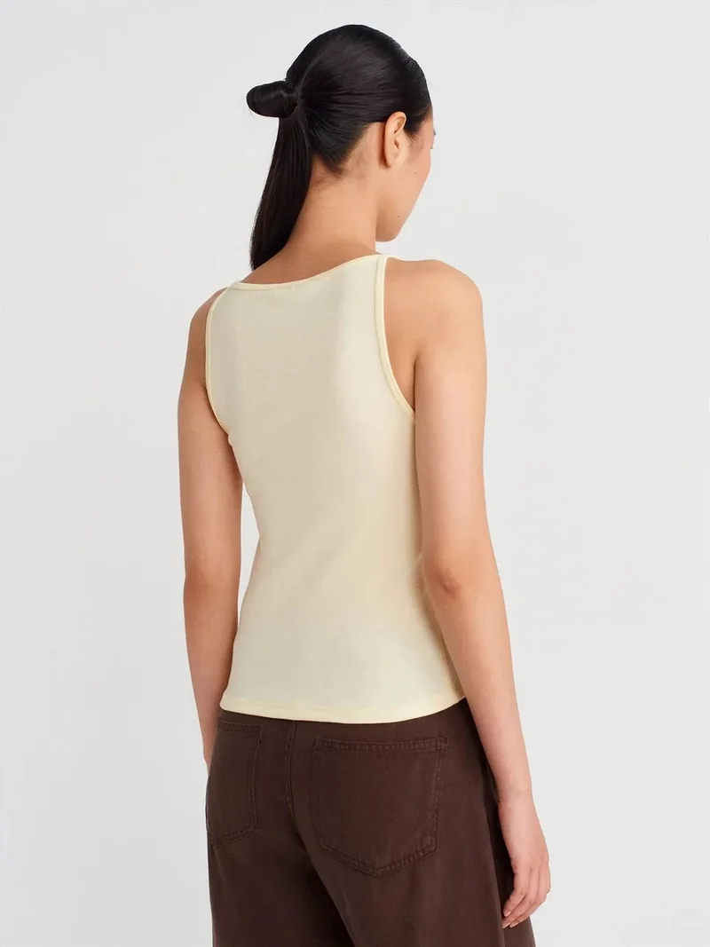 ديلفين Dilvin Ribbed Halterneck Slim-Fit Blouse