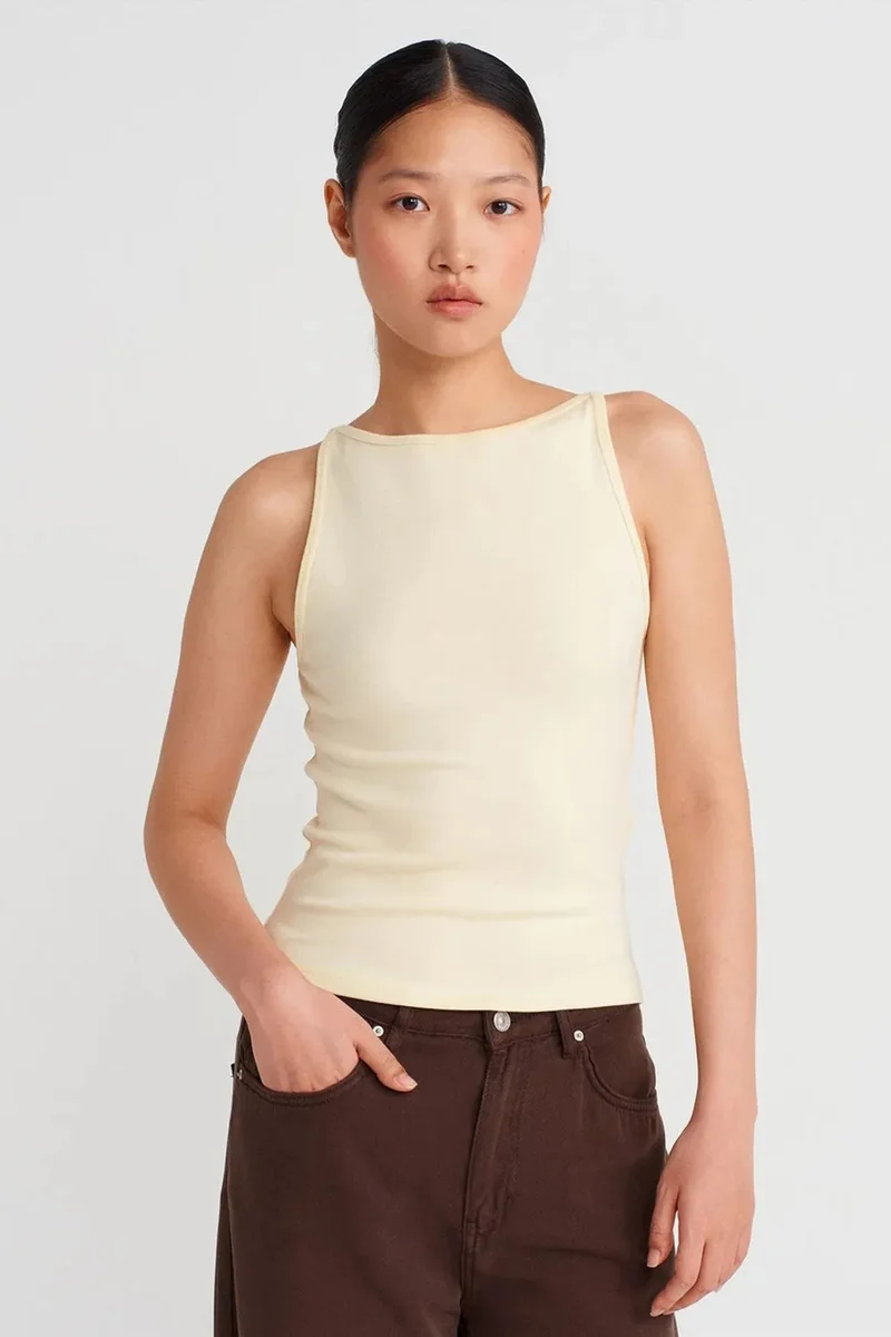 DILVIN Ribbed Halterneck Slim-Fit Blouse