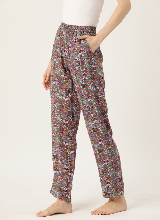 Rue Collection سروال قطن نقي مزخرف بأزهار للنساء - Image 2