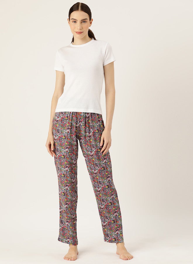 Rue Collection سروال قطن نقي مزخرف بأزهار للنساء - Image 4