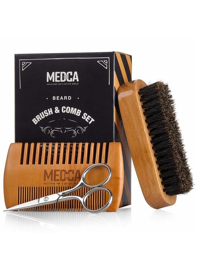 MEDca Wooden Beard and Comb Set for Men - Perfect for Beards Head Hair and Mustaches Men's Grooming Kit for Styling, Applying Beard Oils and Balms for Better Hair Care Growth and Impressive Hair Health - Image 1