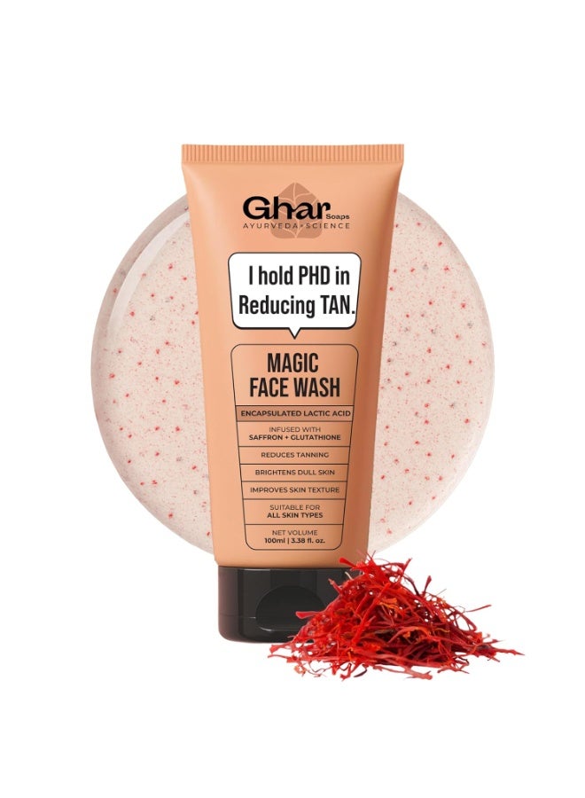 Ghar Soaps Magic De-Tan Face wash With Saffron & Glutathione 100ml | Tan Removal, Brightening and Glowing Skin I For All Skin Type I For Men & Women - Image 1