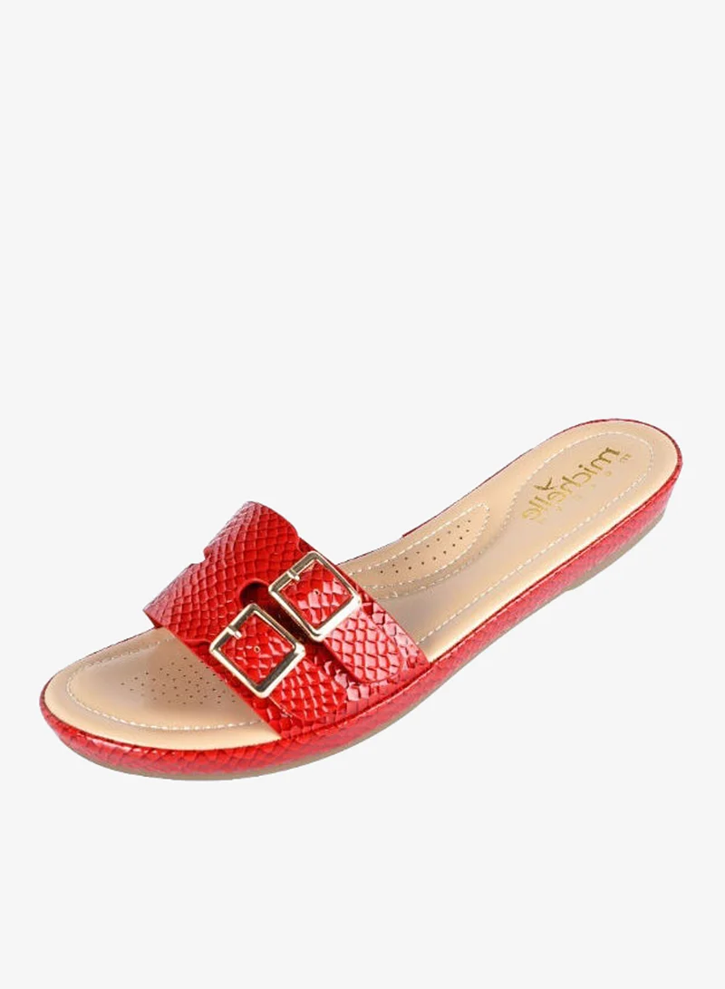 092-2306 Michelle Morgan Ladies Snake Print Strap Flat Sandals Red