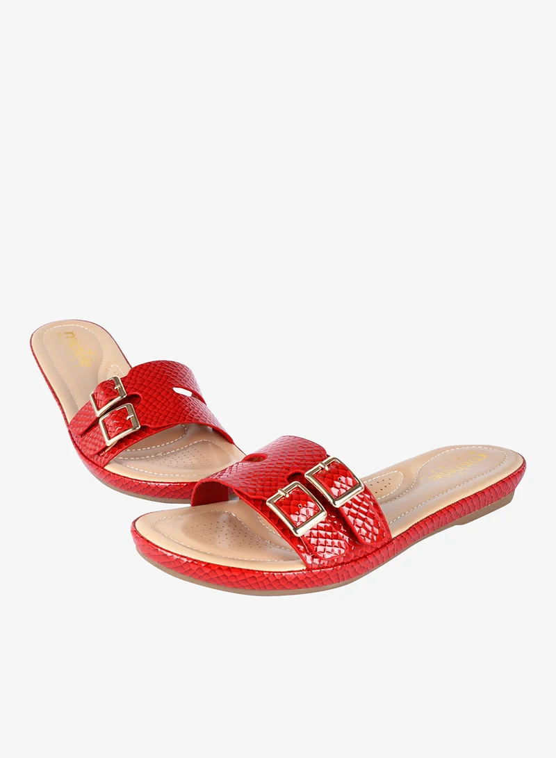 Michelle Morgan Red 092-2306 Michelle Morgan Ladies Snake Print Strap Flat Sandals Red for Women | Best Price UAE