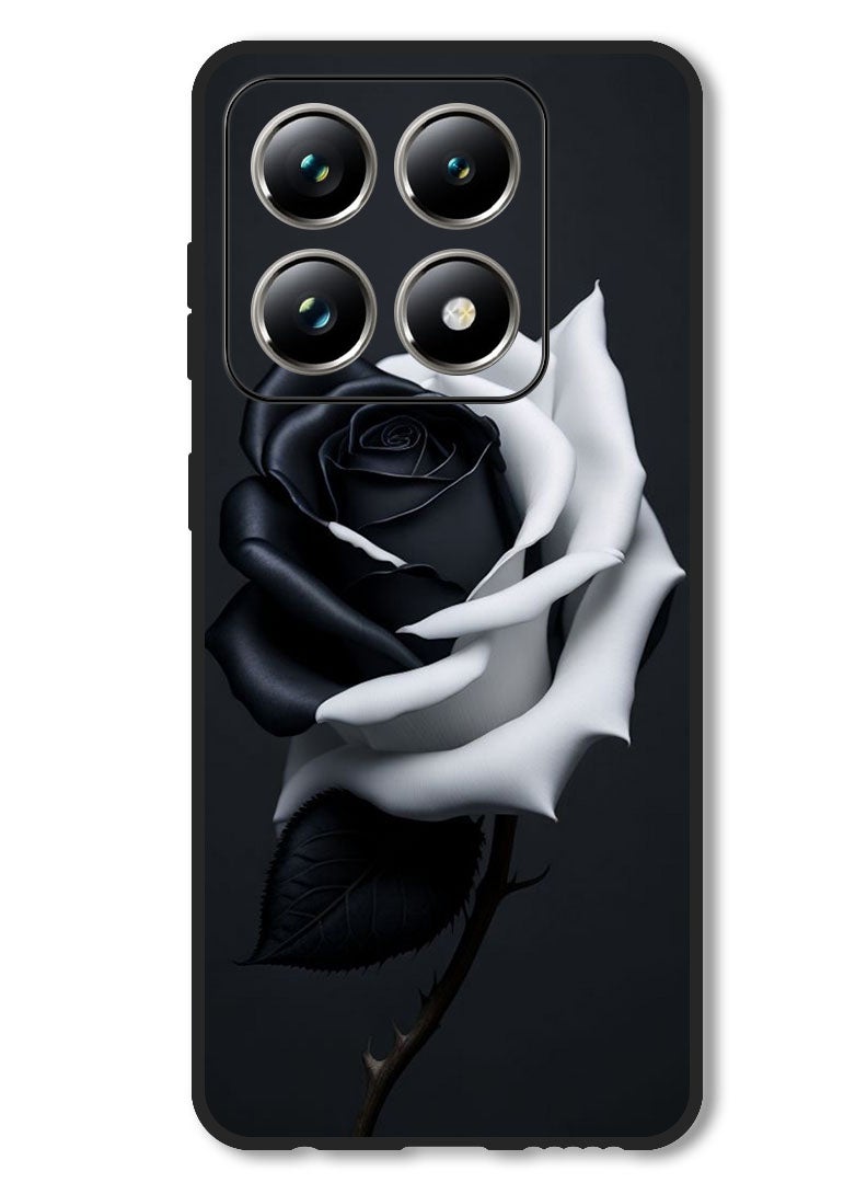 Theodor Case Compatible with Xiaomi 14T Pro Protection Shockproof Bumper Cover Black and White Rose - Image 1