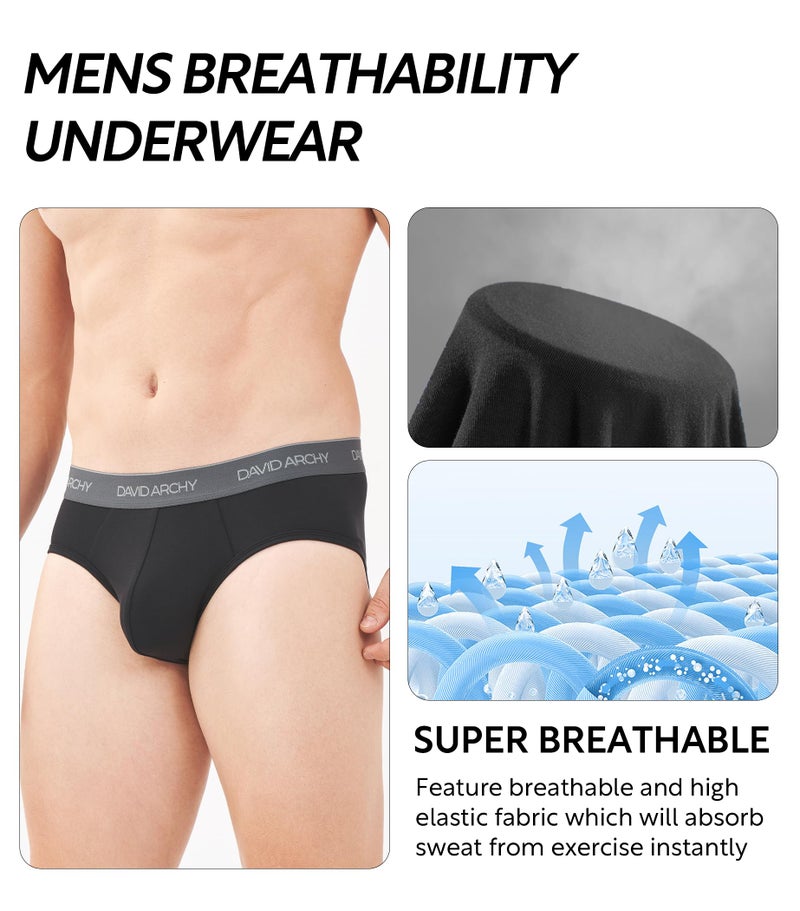 DAVID ARCHY Men's Briefs Rayon Made From Bamboo Underwear Pouch Breathable Super Soft Comfort Briefs Lightweight No Fly 4 Pack (M, Black/Navy Blue/Olive Green/Heather Gray-4 Pack) - Image 3