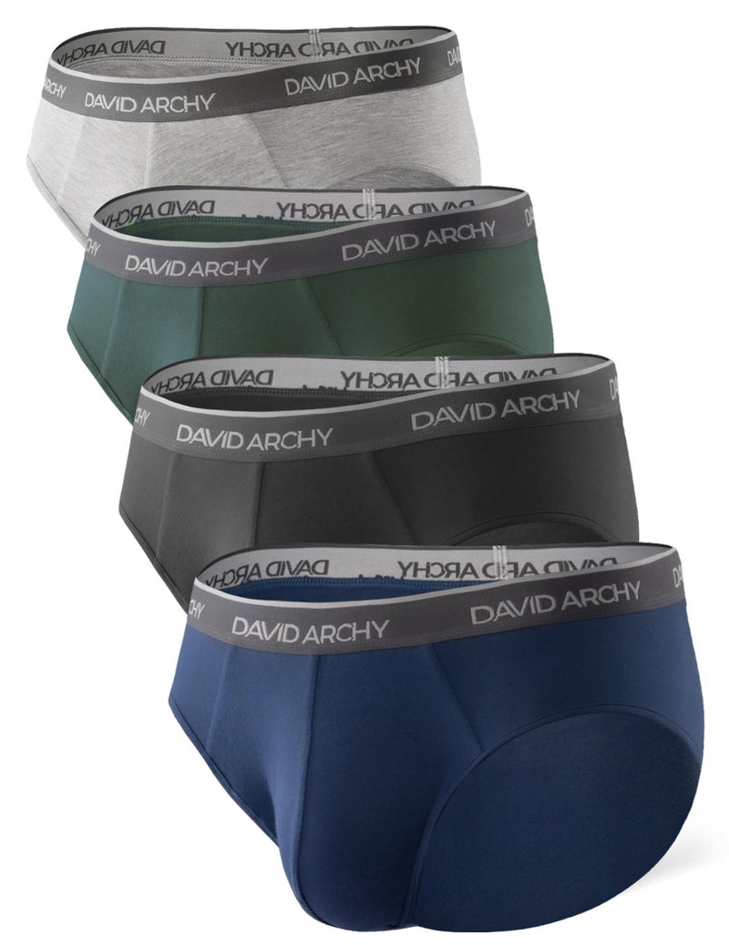 DAVID ARCHY Men's Briefs Rayon Made From Bamboo Underwear Pouch Breathable Super Soft Comfort Briefs Lightweight No Fly 4 Pack (M, Black/Navy Blue/Olive Green/Heather Gray-4 Pack) - Image 1