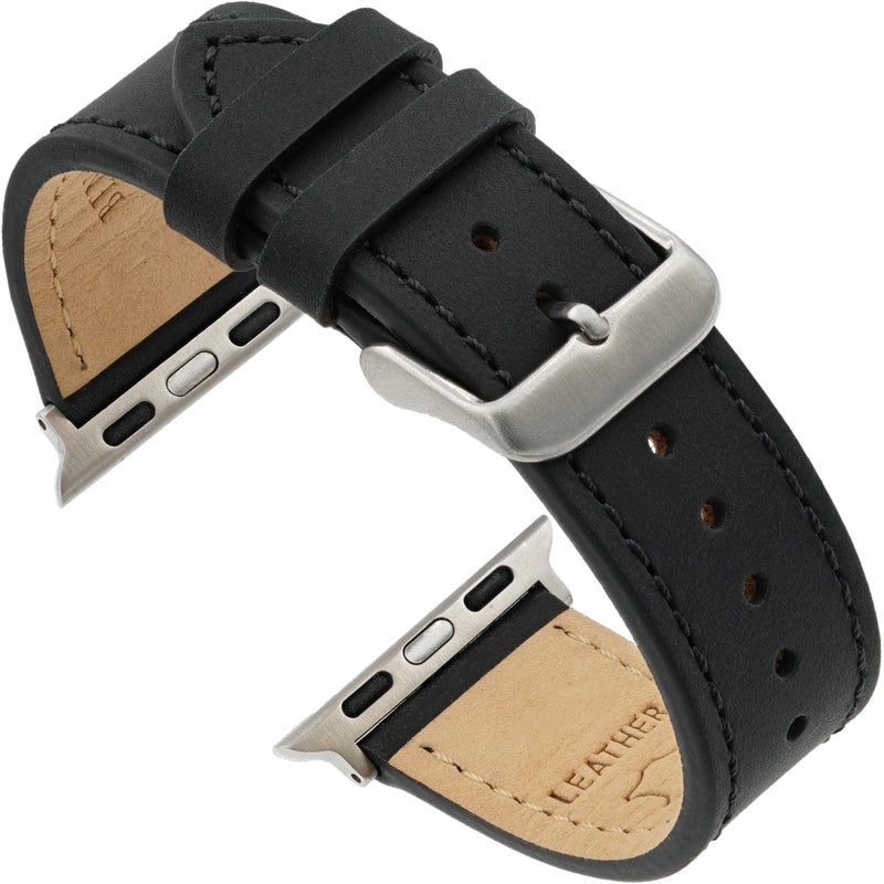 Benchmark Basics Benchmark Leather Watch Band Compatible for Apple Watch Band 41mm, 40mm, 38mm - Crazy Horse Leather Strap for iWatch Series 8 7 SE 6 5 4 3 2 1 (38mm/40mm/41mm, Black) - Image 1