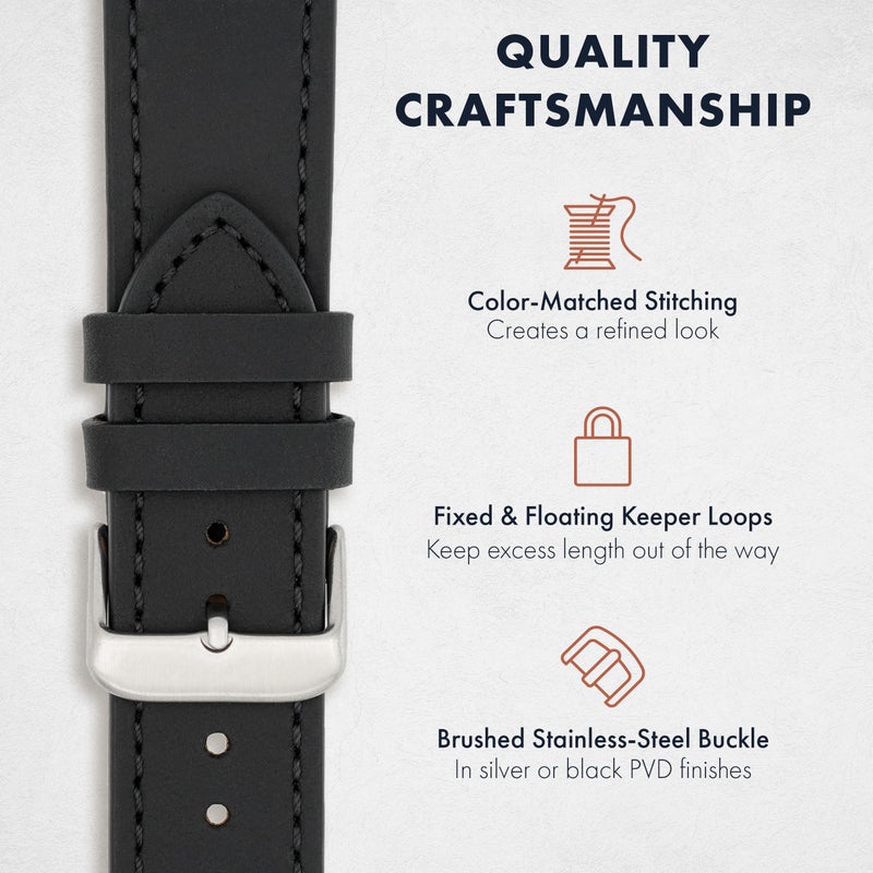 Benchmark Basics Benchmark Leather Watch Band Compatible for Apple Watch Band 41mm, 40mm, 38mm - Crazy Horse Leather Strap for iWatch Series 8 7 SE 6 5 4 3 2 1 (38mm/40mm/41mm, Black) - Image 3