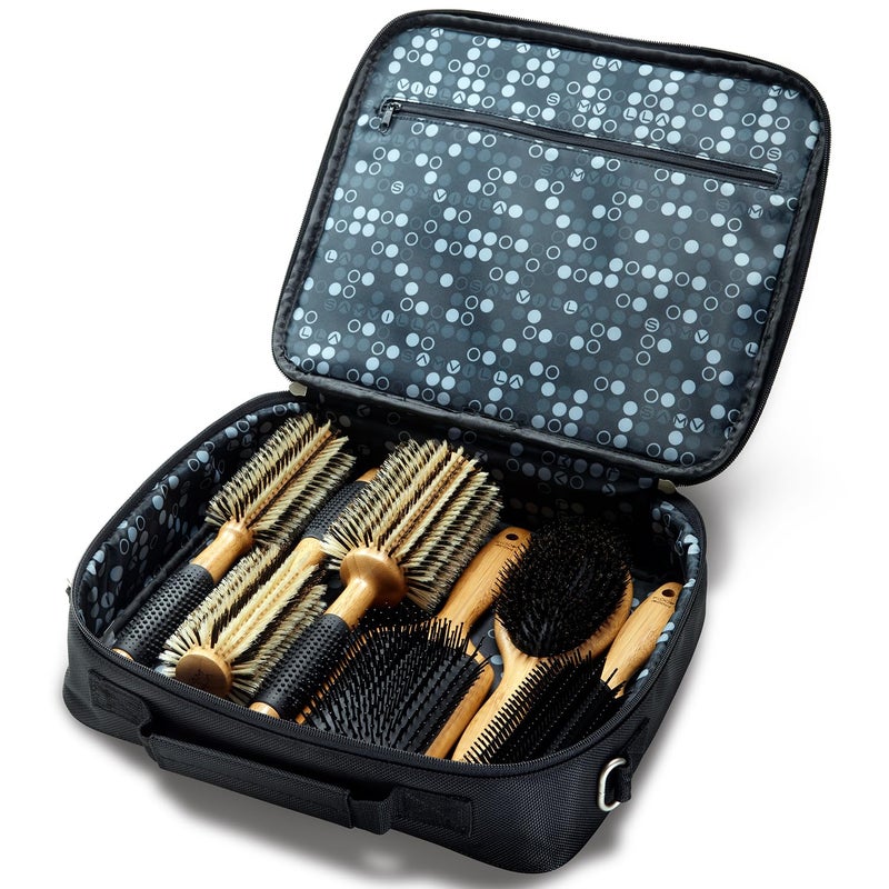 Sam Villa Signature Series Nylon & Boar Bristle Hair Brush 6-Piece Styling Brush Set with Case Bamboo