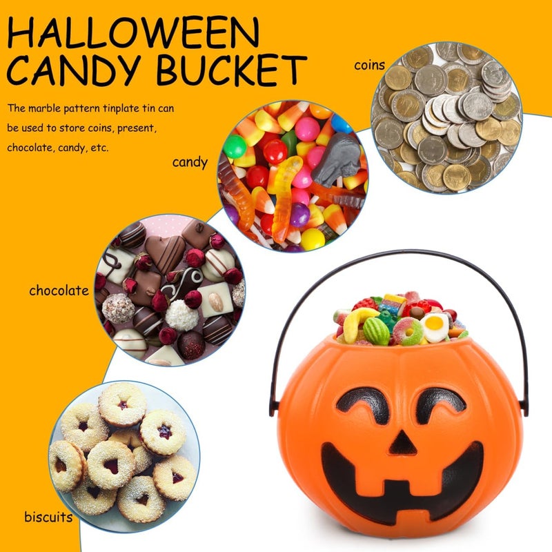 Baluue Halloween Pumpkin Bucket with Handle Portable Candy Pail for Trick or Treat 6.7 Inch Plastic Pumpkin Candy Holder for Kids Party Decoration - Image 2