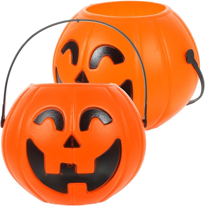 Baluue Halloween Pumpkin Bucket with Handle Portable Candy Pail for Trick or Treat 6.7 Inch Plastic Pumpkin Candy Holder for Kids Party Decoration - Image 1