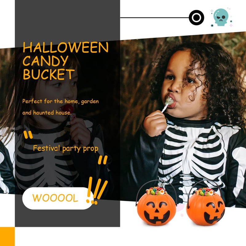 Baluue Halloween Pumpkin Bucket with Handle Portable Candy Pail for Trick or Treat 6.7 Inch Plastic Pumpkin Candy Holder for Kids Party Decoration - Image 3