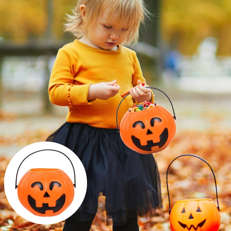 Baluue Halloween Pumpkin Bucket with Handle Portable Candy Pail for Trick or Treat 6.7 Inch Plastic Pumpkin Candy Holder for Kids Party Decoration - Image 4