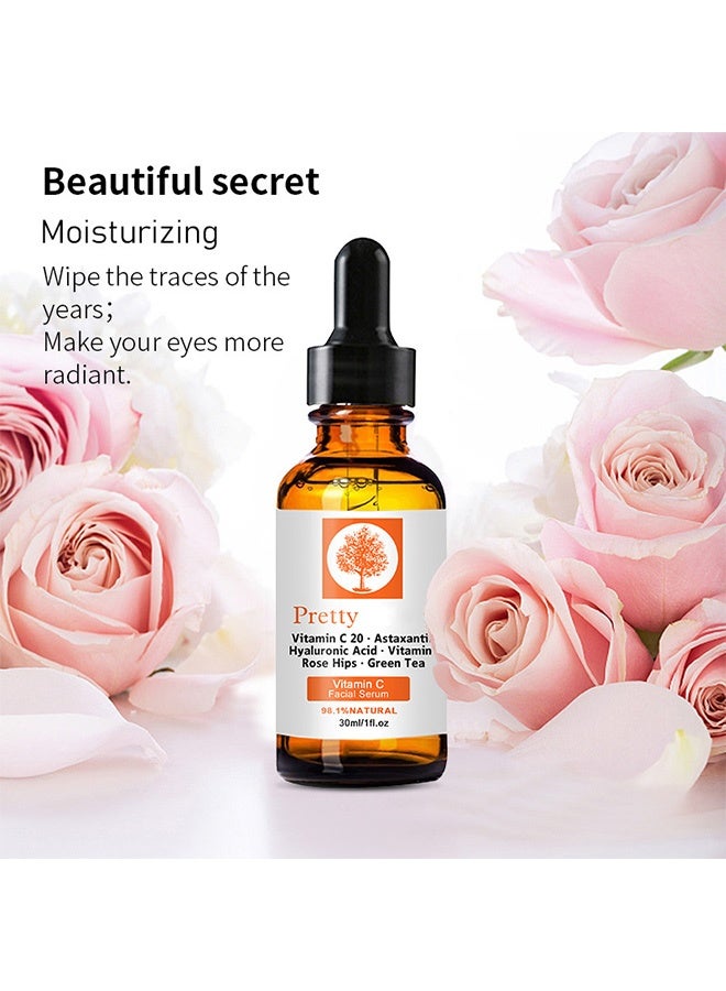 Pretty Vitamin C Facial Serum,Vitamin C 20% Facial Serum 30ml with Hyaluronic Acid, Astaxanthin & Vitamin E - Brightening, Anti-Aging, Hydrating & Skin Repair Serum for Face,Pack of 1 Clear 30ml - Image 5