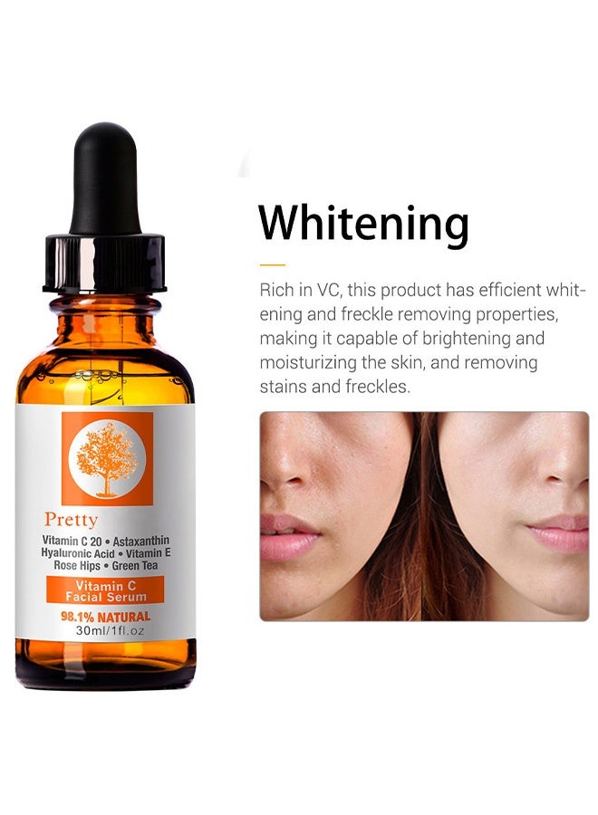 Pretty Vitamin C Facial Serum,Vitamin C 20% Facial Serum 30ml with Hyaluronic Acid, Astaxanthin & Vitamin E - Brightening, Anti-Aging, Hydrating & Skin Repair Serum for Face,Pack of 1 Clear 30ml - Image 2
