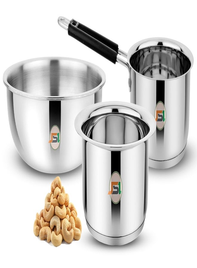 JSI Stainless Steel Cookware Set for Kitchen, 3 Pcs Set: Milk Tope 2000ml, Saucepan Tea Pot 2000ml & Tasla/Kadhai 2500ml, TRIPLY Base - Heavy Induction Bottom Cookware - Ideal for Cooking/Boiling - Image 2