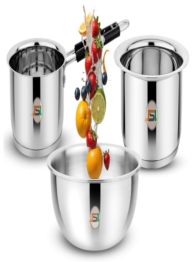 JSI Stainless Steel Cookware Set for Kitchen, 3 Pcs Set: Milk Tope 2000ml, Saucepan Tea Pot 2000ml & Tasla/Kadhai 2500ml, TRIPLY Base - Heavy Induction Bottom Cookware - Ideal for Cooking/Boiling - Image 1