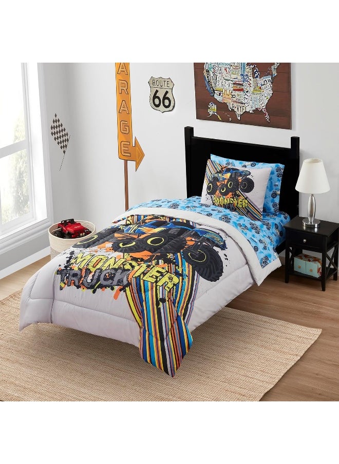 Sweet Home Collection Sweet Home Collection Kids Bedding Set Bed in a Bag for Boys and Girls Toddlers Printed Set and Comforter, Twin, Monster Truck  - Image 1