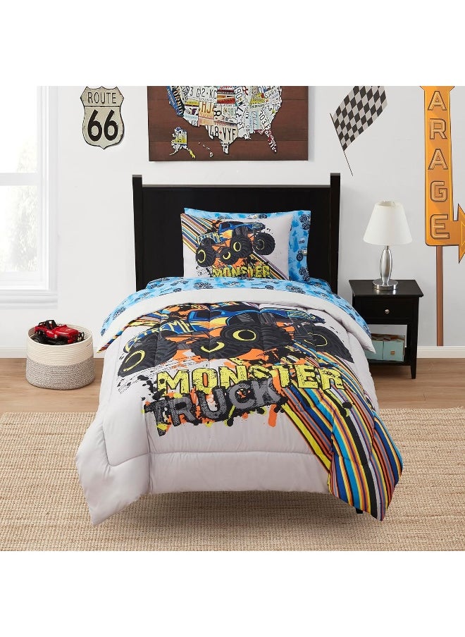 Sweet Home Collection Sweet Home Collection Kids Bedding Set Bed in a Bag for Boys and Girls Toddlers Printed Set and Comforter, Twin, Monster Truck  - Image 2