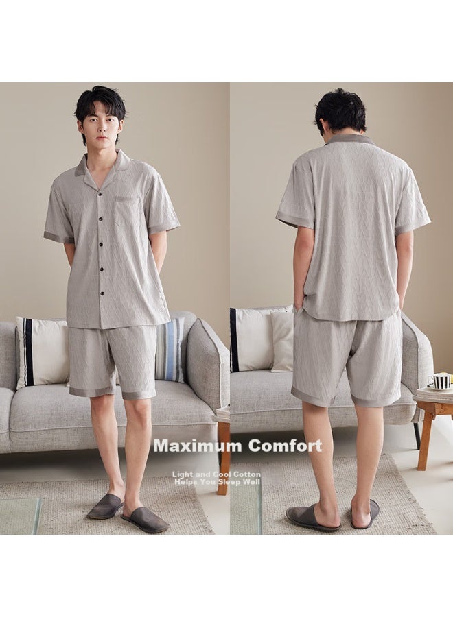 Xulen Men's Pajamas, Summer Pure Cotton Short-sleeve Shorts, Cardigan, Plus Size Loungewear, 73153 Cloud Gray, M (165)