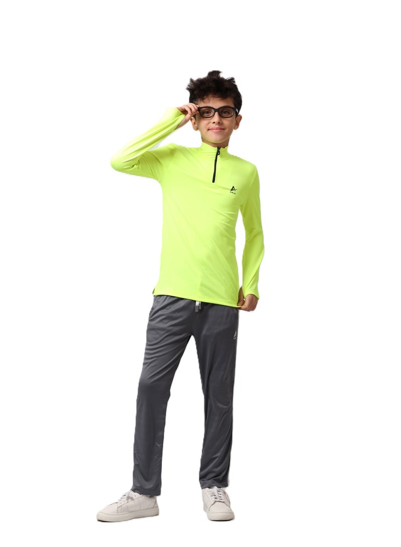 ANJA Boys' Neon Yellow Long Sleeve Sports T-Shirt – Dry Fit, Breathable Design - Image 1
