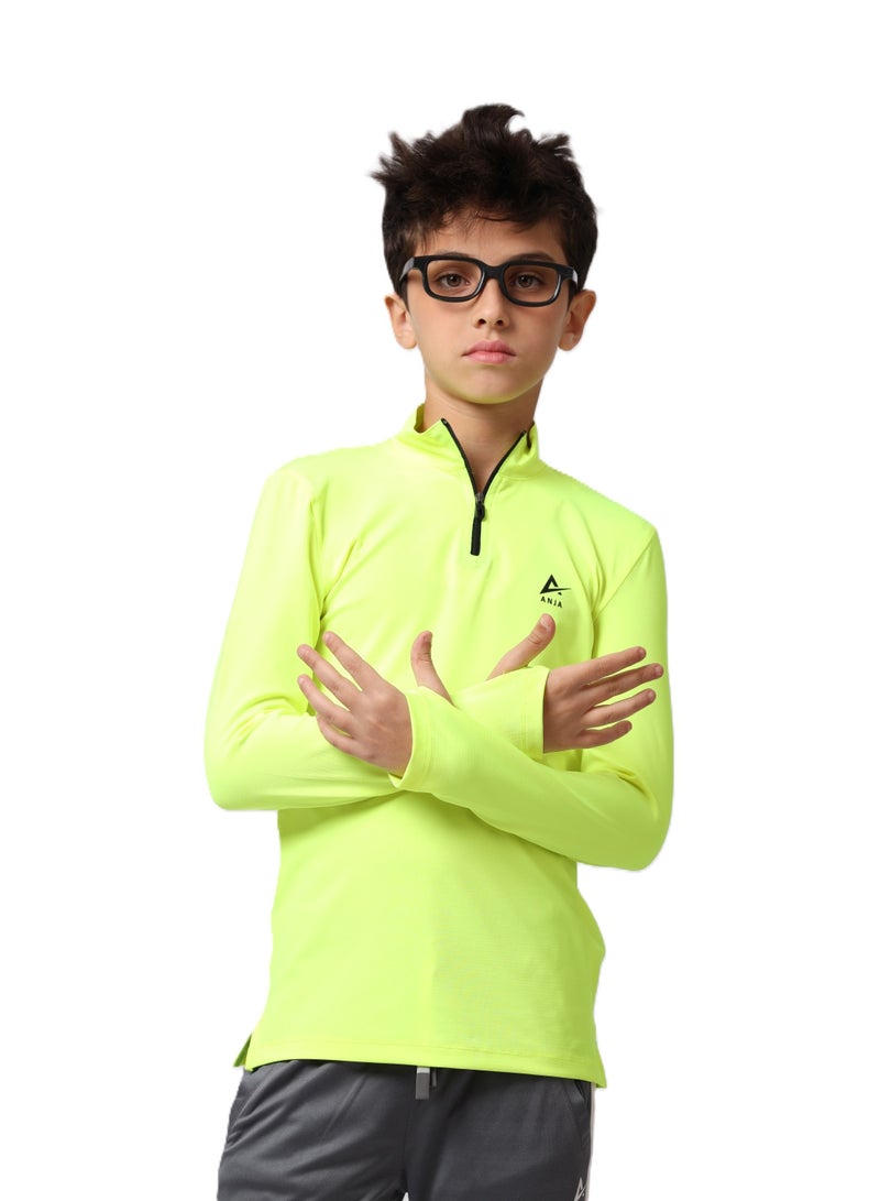 ANJA Boys' Neon Yellow Long Sleeve Sports T-Shirt – Dry Fit, Breathable Design - Image 3