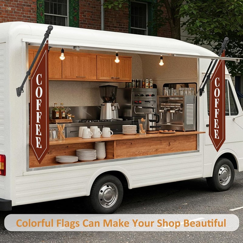 yeload Outdoor Coffee Flag with Pole Kit – 42x12 Inch Double-Sided Heavy-Duty Canvas Banner – Business Storefront Sign with Metal Bracket for Café, Shop, or Restaurant Use - Image 4