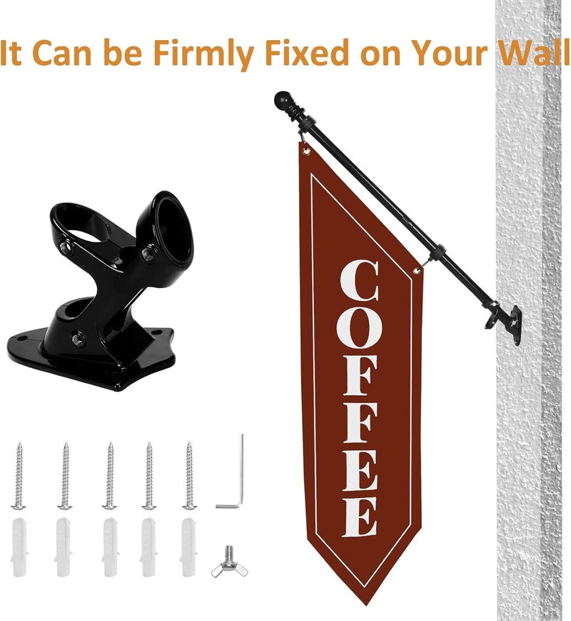 yeload Outdoor Coffee Flag with Pole Kit – 42x12 Inch Double-Sided Heavy-Duty Canvas Banner – Business Storefront Sign with Metal Bracket for Café, Shop, or Restaurant Use - Image 2
